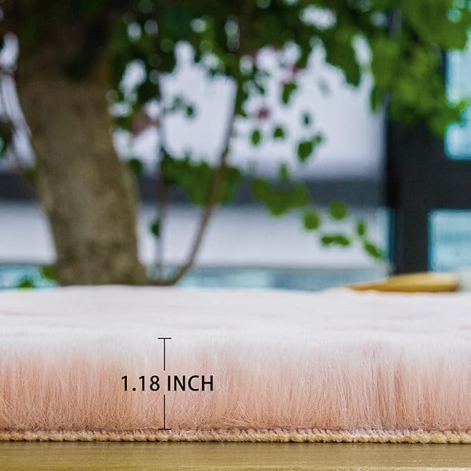 ORINOVA Pink Fuzzy Faux Washable Fluffy Fur Area Rugs - Image 6