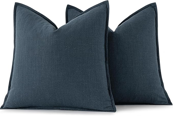 MIULEE Decorative Linen Euro Sham Pillow Covers 24x24 Deep Blue | Boho - Image 6