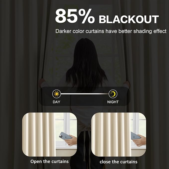 Pinch Pleated Curtains 63 Inches Long, Memory Shape Room Darkening Soundproof - Image 3