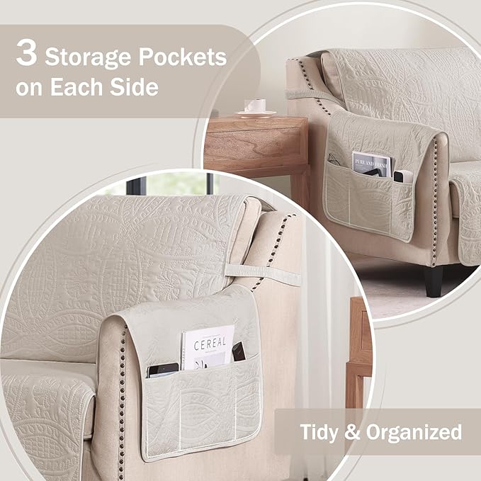 Large Beige Recliner Chair Covers, Quilted Décor Water-Repellent Lazy Boy Chair - Image 4