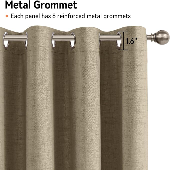 100% Blackout Linen Textured Curtains 72 Inch Long, Plaza Taupe | 100% Blackout - Image 6