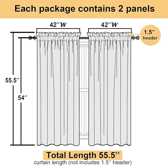 Aqua Sheer Curtains for Bedroom 54 Inch Length 2 Pcs, Rod Pockets Solid Color - Image 3