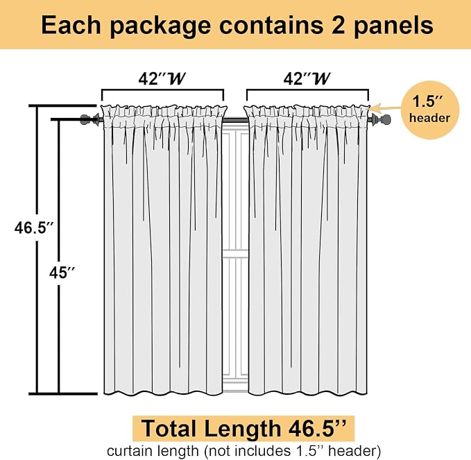 Royal Blue Sheer Curtains 45 Inch Length 2 Panels, Voile Rod Pocket Curtain - Image 5