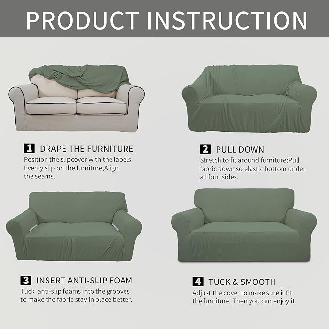 Easy-Going Stretch Oversized Sofa Couch Slipcover Washable Greyish Green | - Image 8