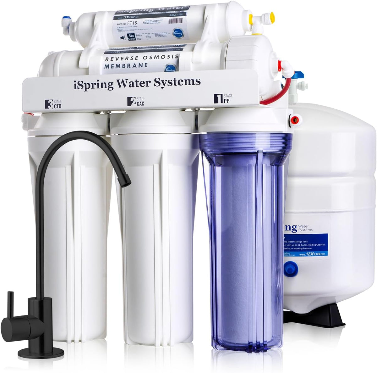 iSpring RCC7-BLK, NSF/ANSI 58 Certified, 5-Stage Reverse Osmosis System, RO Water Filter System Under Sink, Drinking Water Filter, 75 GPD, Stylish Black RO Faucet