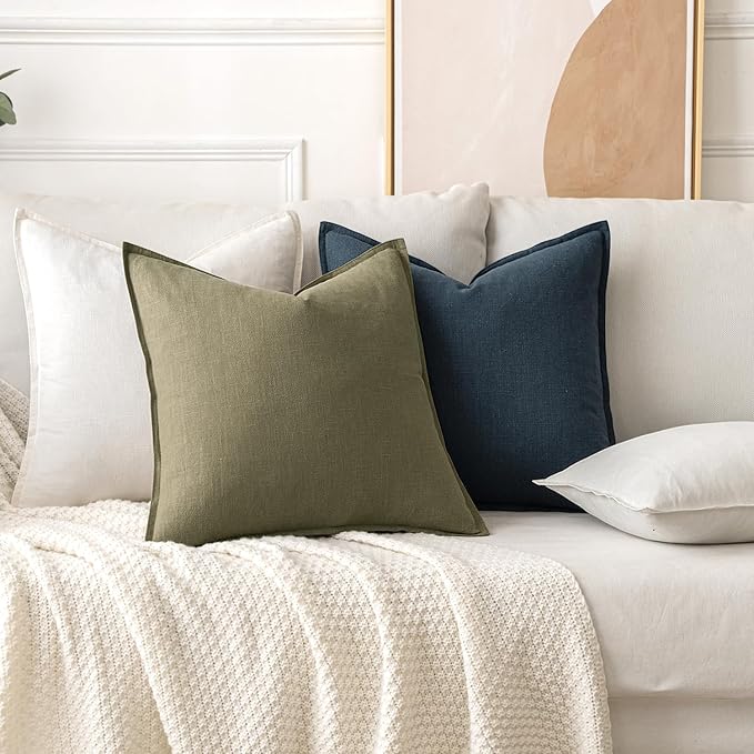 MIULEE Decorative Linen Euro Sham Pillow Covers 24x24 Light Olive Green | Boho - Image 4