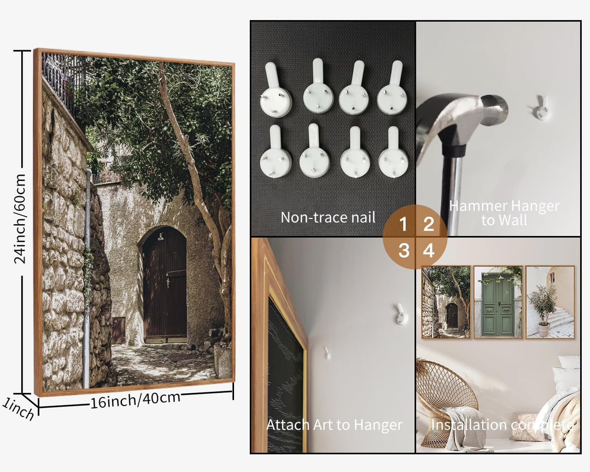 SIGNINART Large Vintage Italy City Landscape Framed Canvas Wall Art Set, Rustic Olive Green Tree Wall Decor, Modern Minimalist French Farmhouse Art Print for Living Room,Bedroom,Office 24"x36"x3