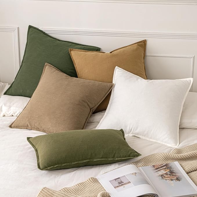 MIULEE Decorative Linen Euro Sham Pillow Covers 24x24 Khaki | Boho Farmhouse​ - Image 5