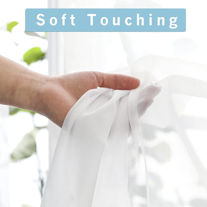 Short White Sheer Curtains 36 Inches 2 Panels Set - Image 3