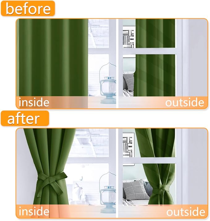 RV Blackout Curtains for Bedroom, Olive Green 52 x 30 Inch 2 Panels | Thermal - Image 4