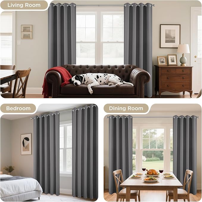 Joydeco Grey Blackout Curtains for Bedroom 90 Inch 2 Panels - Image 6