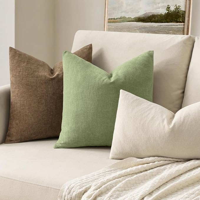 MIULEE Sage Green Chenille Couch Throw Pillow Covers, 16x16 | Set of 2 - Image 2