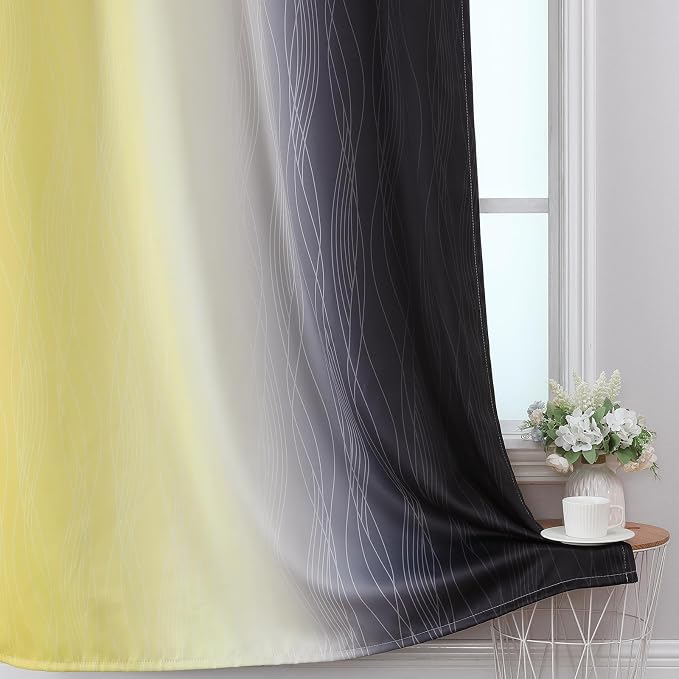 Black and Yellow Ombre Blackout Curtains 72 Inches Long | Room Darkening - Image 6