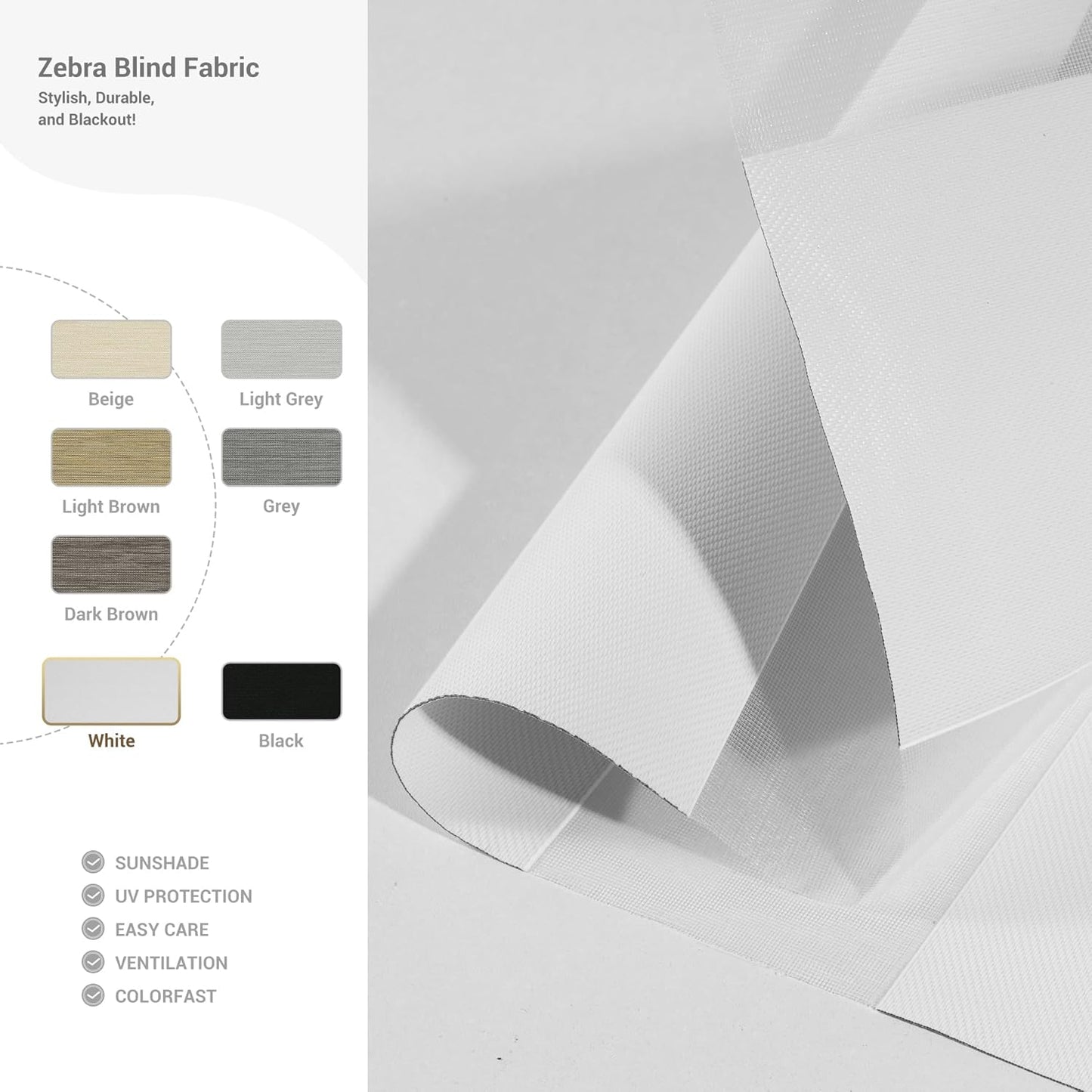 Cordless Zebra Blinds for Windows, Blackout Interior Blinds,Easy to Install,UV Protection,for Offices and Home,Custom Roller Shades, Solid White, 43" W x 88" H