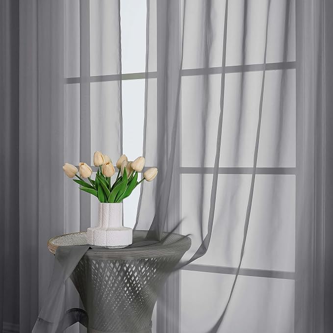 Chyhomenyc Charcoal Grey Sheer Curtains 84 Inches Long 2 Panels, Light - Image 2