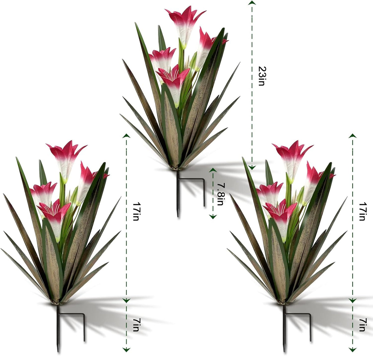 Homight Metal Agave Plant Outdoor Decoration Outdoor Garden Decoration Lily Mexican Yard Art Plant Garden Agave Lily Decorative Garden Gift (3 Big Red Lilies), HM-390-345