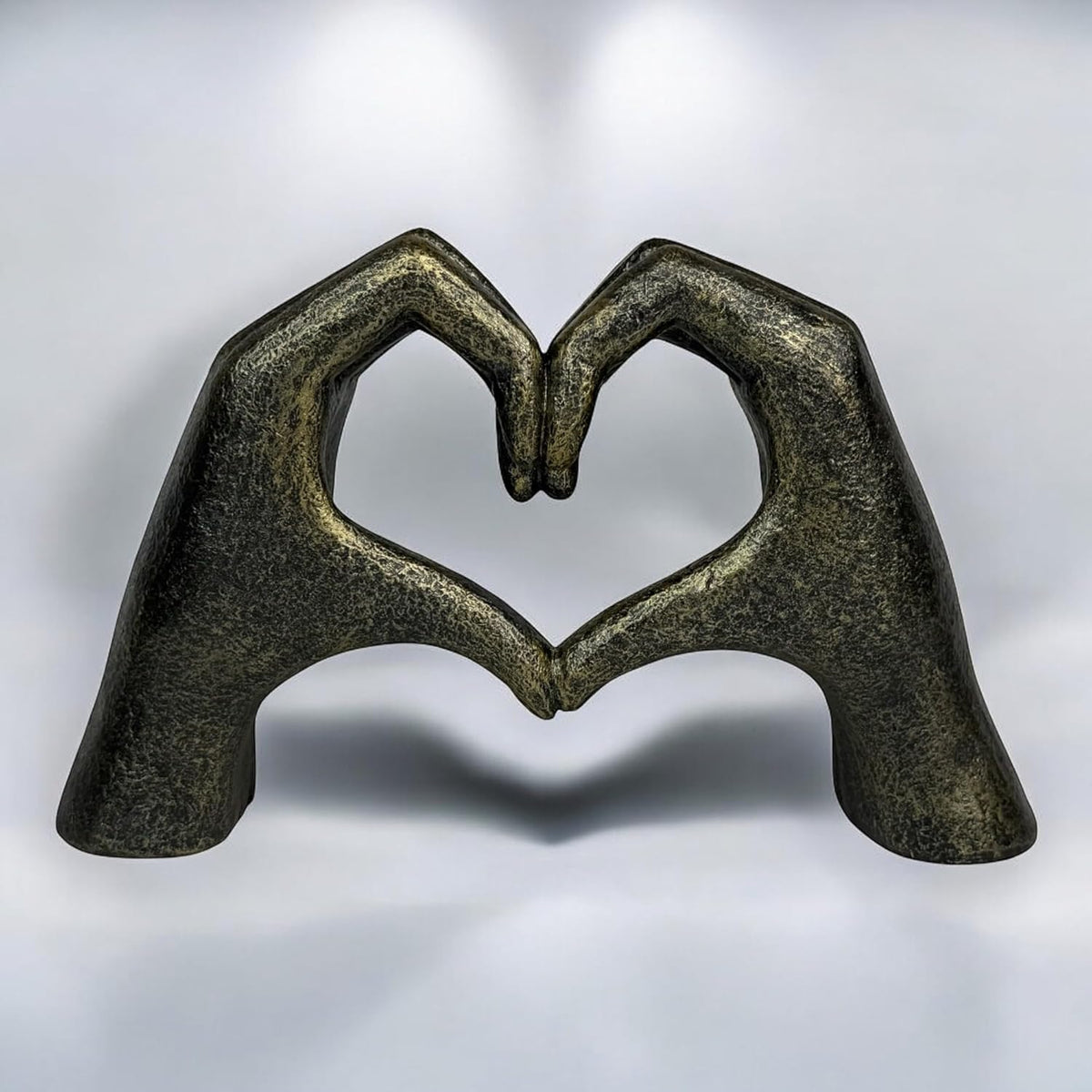 Top Brass Large Rustic Heart Hands Sculpture, 9 3/4” Resin Love Statue – Romantic Decor Accent for Shelf or Mantel – Perfect for Wedding, Valentine's Day or Anniversary (Rustic Cast Iron)