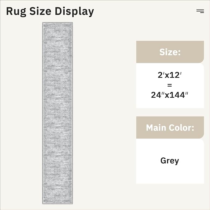 Soalmost Runner Rug 2x12 Washable Non-Slip Hallway Kitchen Runners Grey | Stain - Image 5