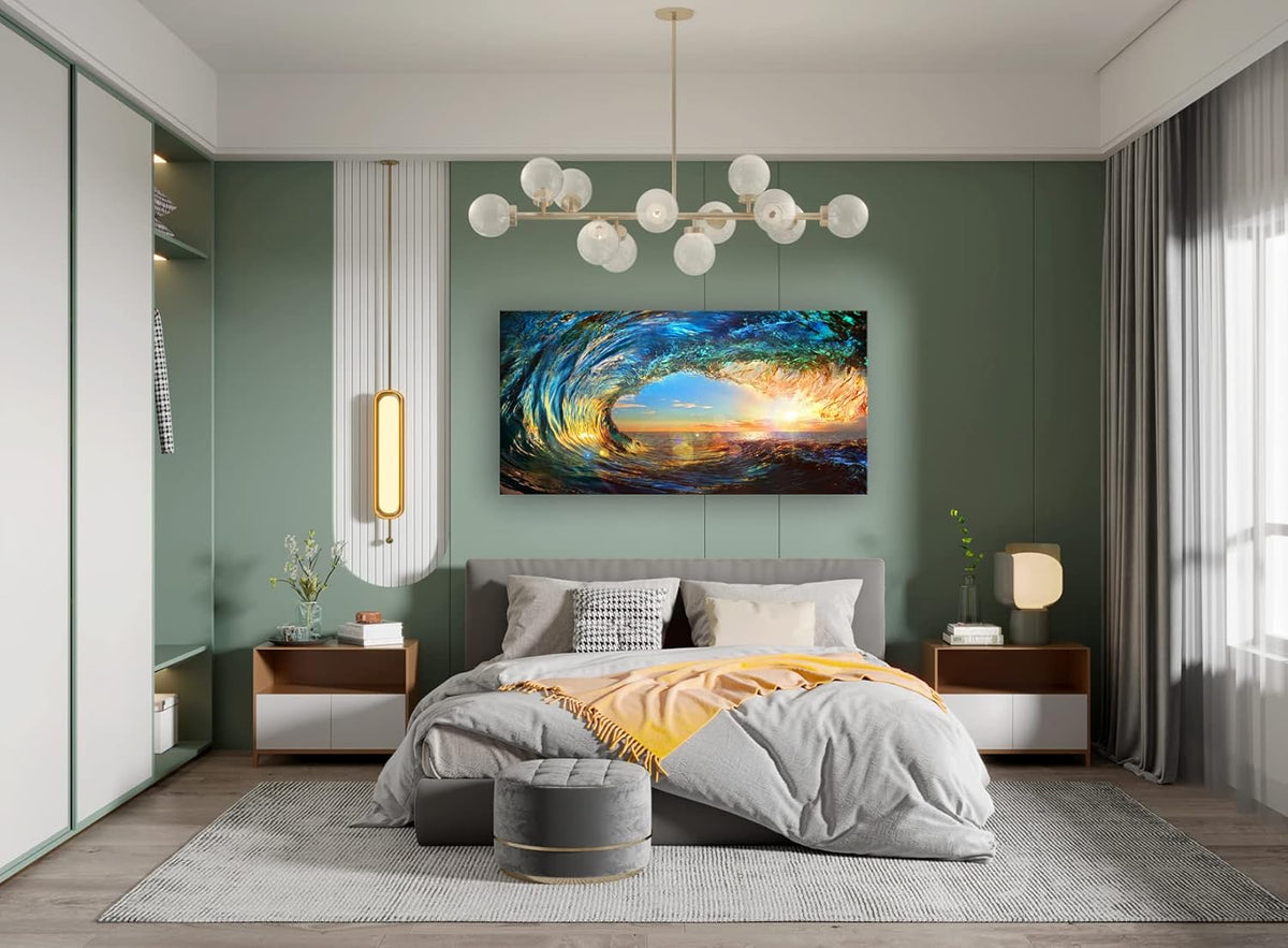 Cao Gen Decor Art S06750 Giant Wave Water Wall Art Canvas Prints 1 Panels Ocean Waves Pictures Paintings with Sunset Blue Seascape Framed for Living Room Bedroom Kicthen Office Artwork