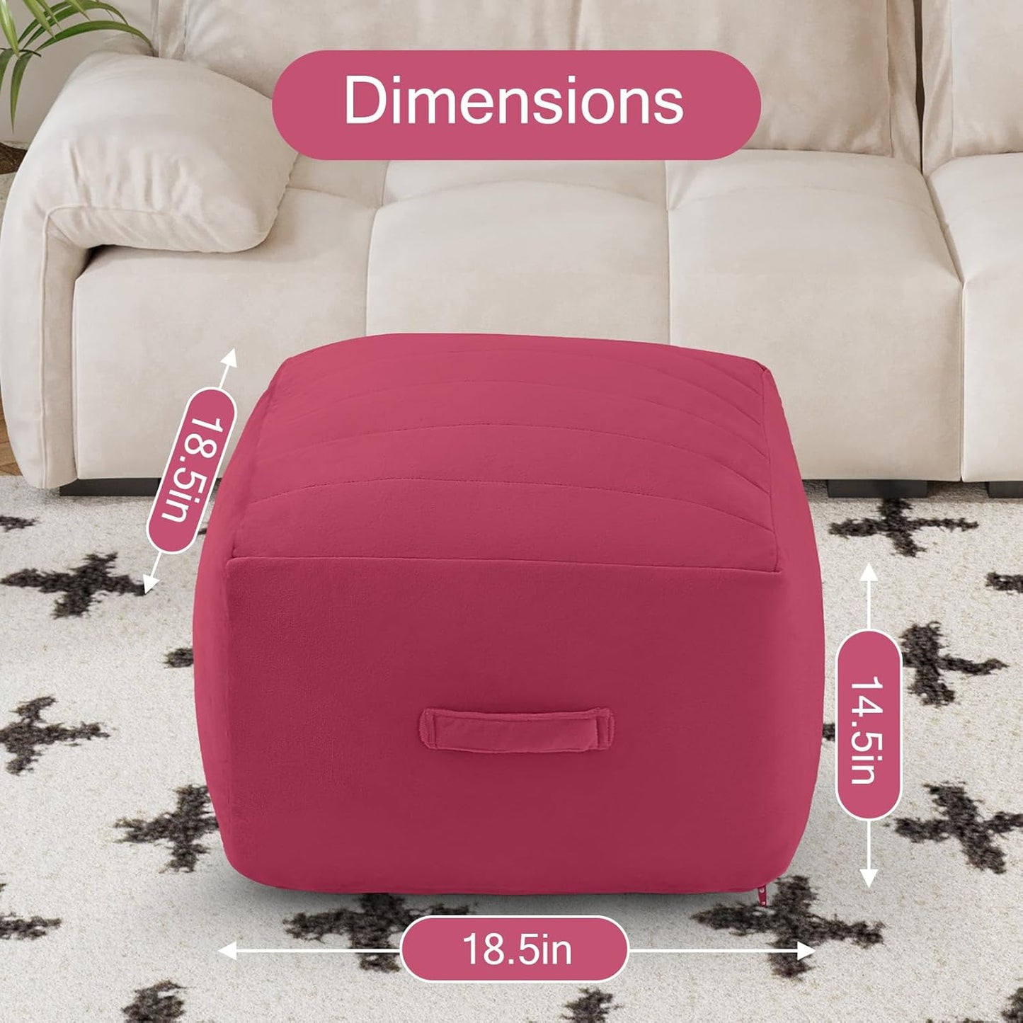 MeMoreCool Square Stuffed Pouf Ottoman Foot Rest, Floor Pouf Foot Stool with Foam Chunk Filling, Soft Stuffed Ottoman Footrest for Living Room