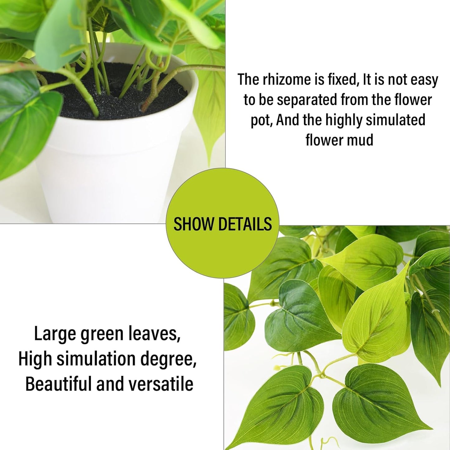 Tiita 1 Pack Fake Plants Artificial Scindapsus Aureus in Pots, Realistic Fake Greenery Potted Plants for Home Office Desk Window Sill Bathroom Bedroom Outdoor Indoor