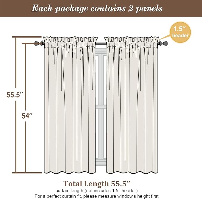 Chyhomenyc Taupe Sheer Curtains 54 Inch Long 2 Panels, Light Filtering Rod - Image 4