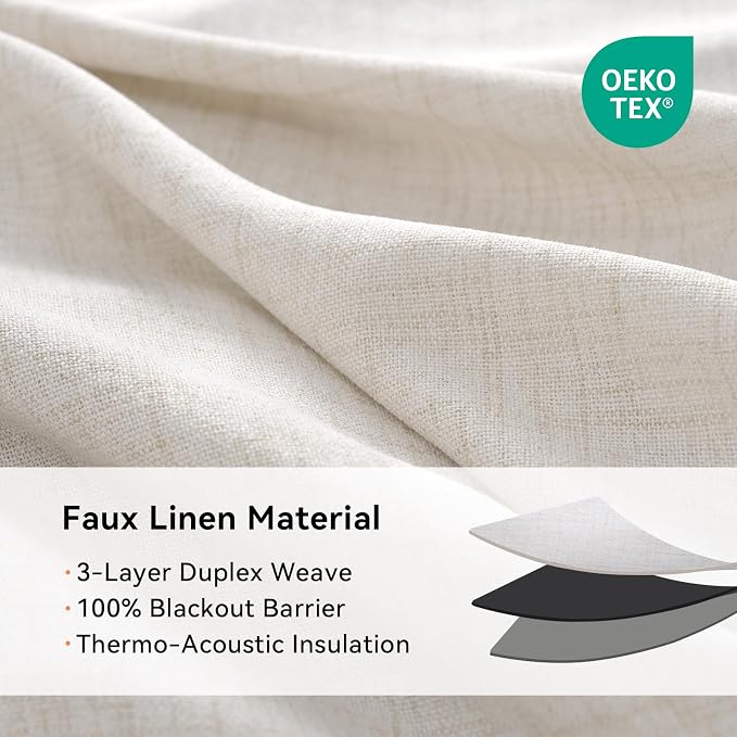 100% Blackout Linen Textured Curtains 84 Inch Long, Light Blocking, Thermal - Image 4