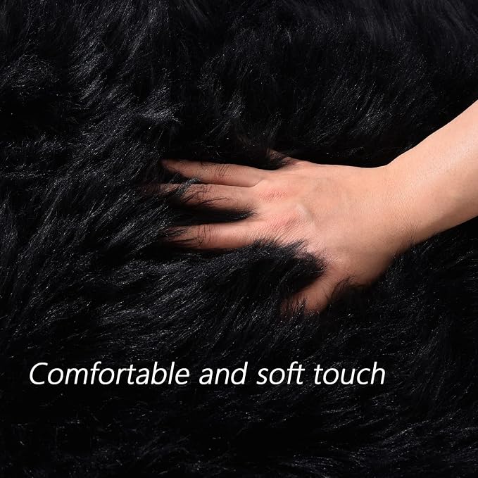 Latepis Black Rug for Living Room Faux Fur 5x6.7 Fluffy Rug Washable Sheepskin - Image 4