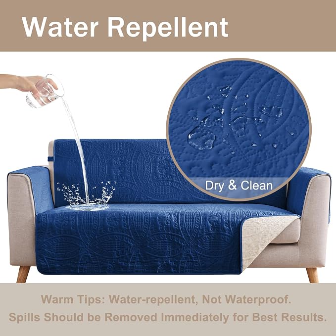 Blue Loveseat Covers for 2 Cushion Couch, Water-Repellent Covers for Love Seat - Image 3
