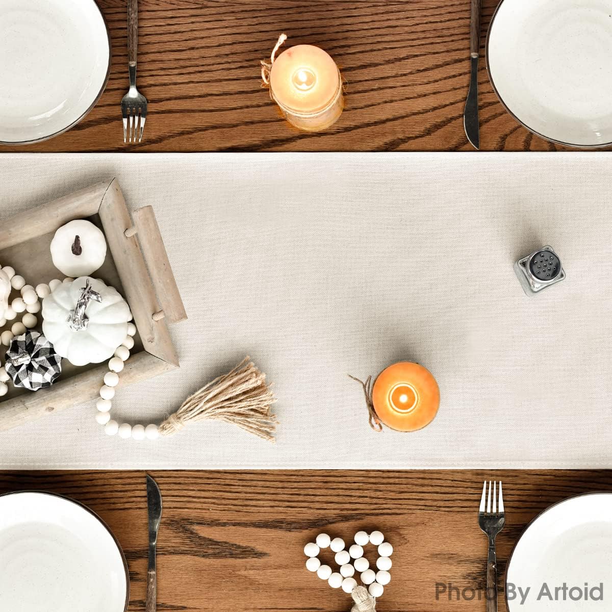 Artoid Mode Hello Pumpkin Flowers Leaves Thanksgiving Table Runner, Seasonal Fall Harvest Vintage Kitchen Dining Table Decoration for Indoor Outdoor Home Party Decor 13 x 48 Inch