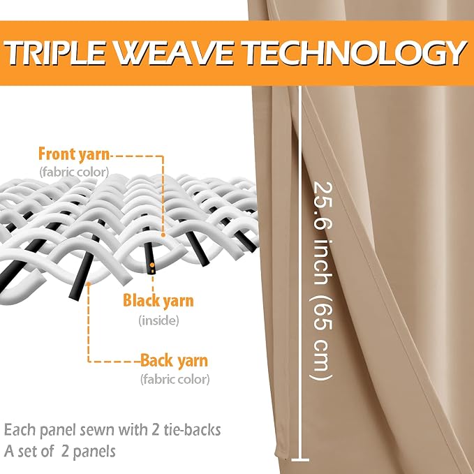 Blackout Curtains for Bedroom, 2 Drape Panels, 42 x 54 Inch | Thermal Insulated - Image 4