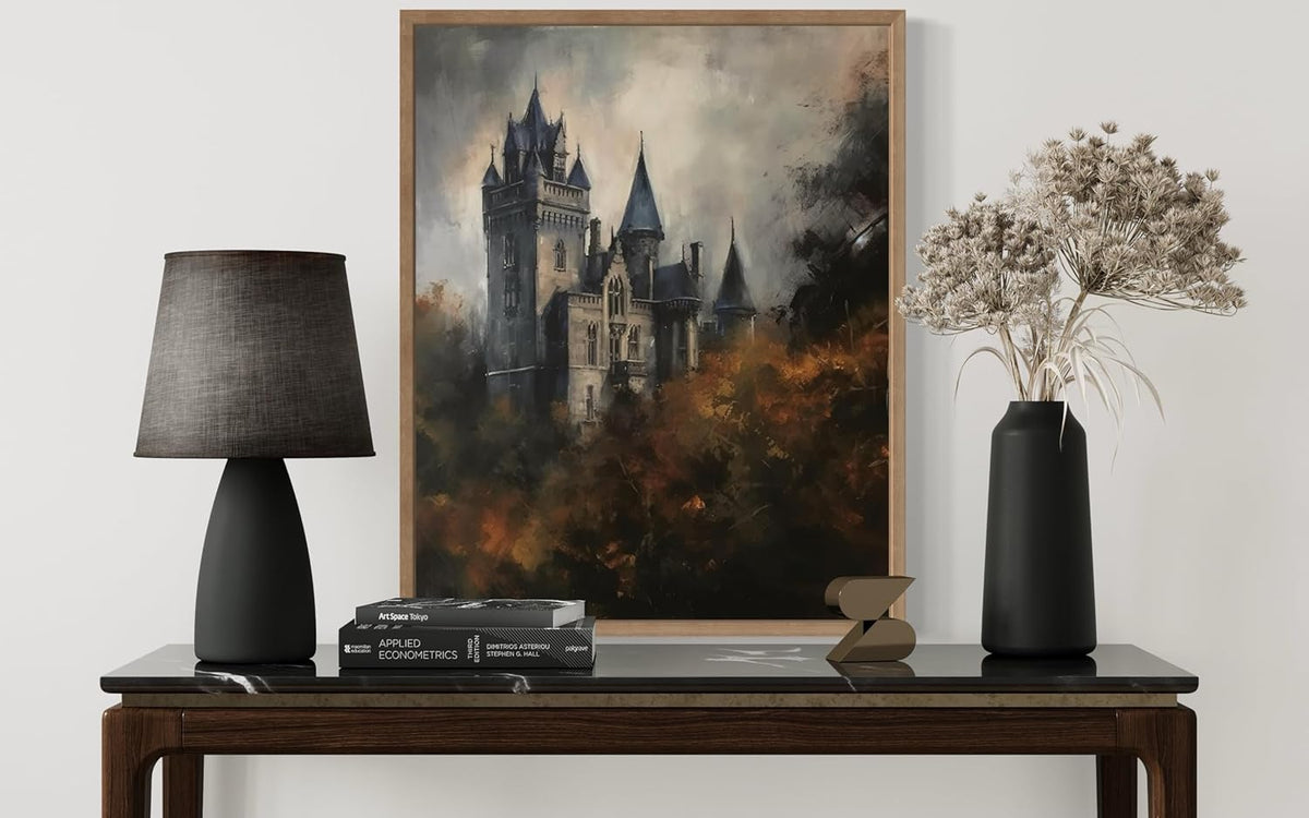 Old Castle Poster Art Print, Halloween Scary Vintage Wall Art Academia Spooky Painting Decoration for Horror Prints, Gothic Posters Bedroom Decor 89 (Old Castle, 11 x 14 inches, Wood Frame)