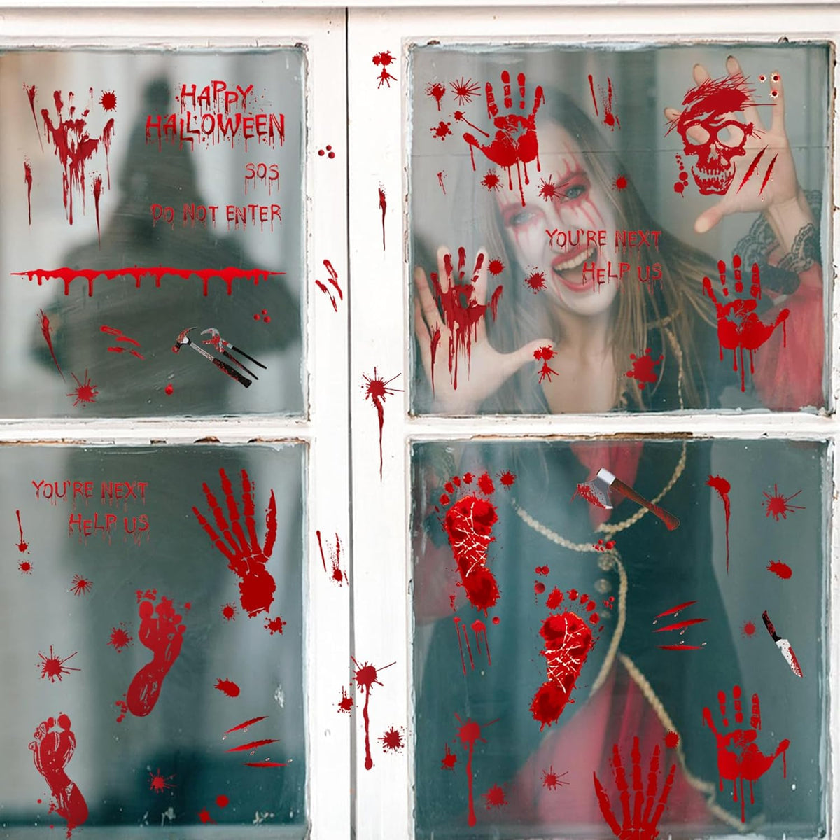 New Halloween Decorations 165 PCS, 8 Sheets Bloody Handprint Footprint Halloween Wall Decal Floor Window Stickers,10 Sheets Wound Tattoo Stickers