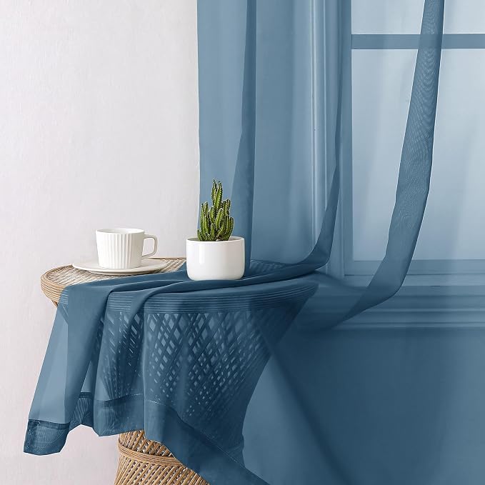 Dusty Blue Sheer Curtains 96 Inches Long 2 Panels, Light Filtering Breathable - Image 4