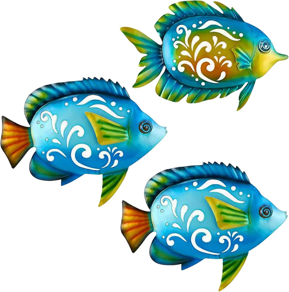 Metal Fish Wall Decor Coastal Ocean Sea Hanging Decorations Metal Fish Art Outdoor Wall Sculptures Garden Patio Fence Pool Decor