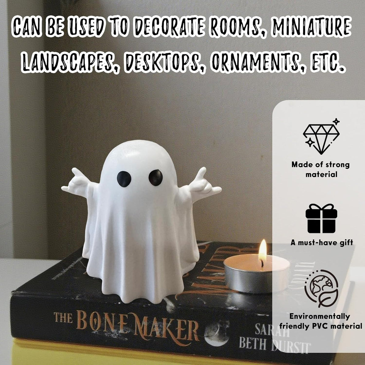 Halloween Ghost Figurine Halloween Desk Ornaments Funny Gestures Spooky Ghost Statue Cartoon Cute Mini Resin Spooky Ornaments for Holiday Home and Office Decorations