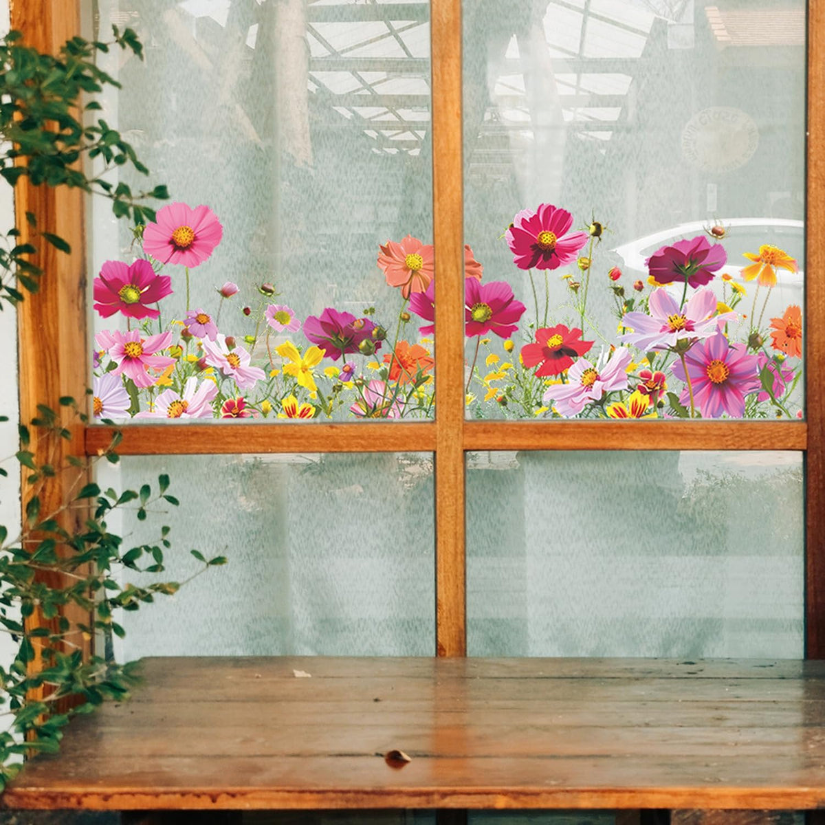 2 Sets 3D Daisy Window Clings Boho Garden Flower Double Sided Wildflower Floral Daisy Window Decals Anti-Collision Glass Doors Stickers 7x21 Inch