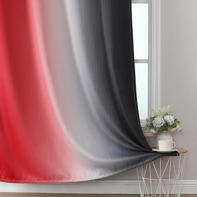 Red and Black Ombre Blackout Bedroom Curtains 102 Inches | Room Darkening - Image 6