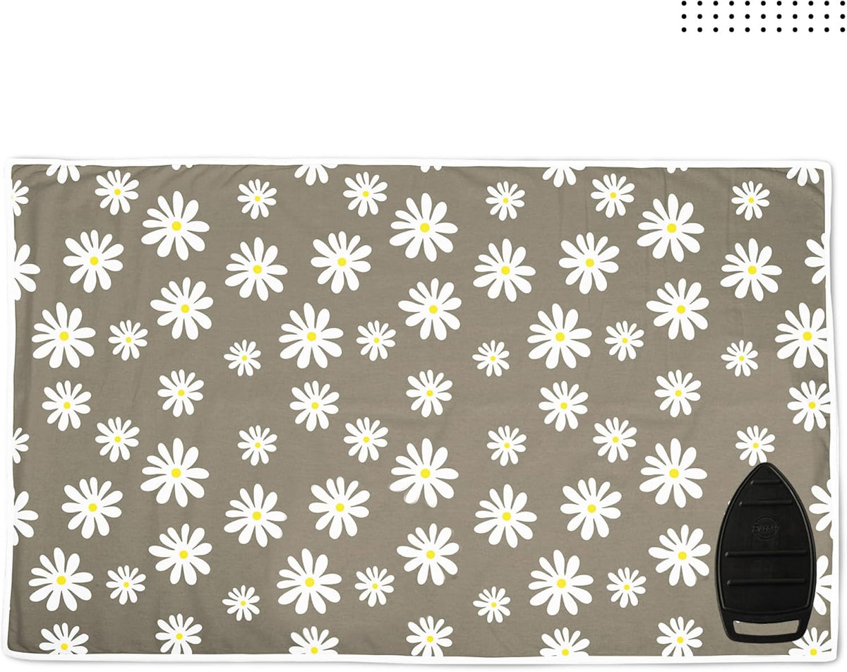 Encasa XO Ironing Mat/Pad (Large 48"x28") with 3mm Padding & Silicone Iron Rest for Steam Pressing on Tabletop or Bed - Heat Resistant, Portable, Quilting & Travel Blanket - Daisy Grey
