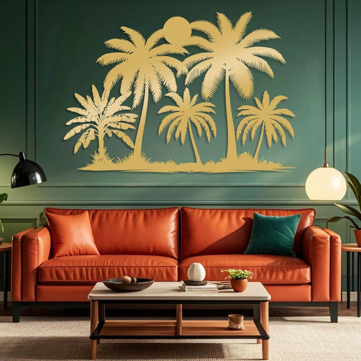 Tuglona Metal Palm Tree with Sunset Wall Decor, Tropical Palm Tree Metal Wall Art, Tropical Wall Decor, Sun Wall Art, Beach Wall Decoration, Coastal Trees Wall Hanging (Black, 41"x29"/105x73cm)