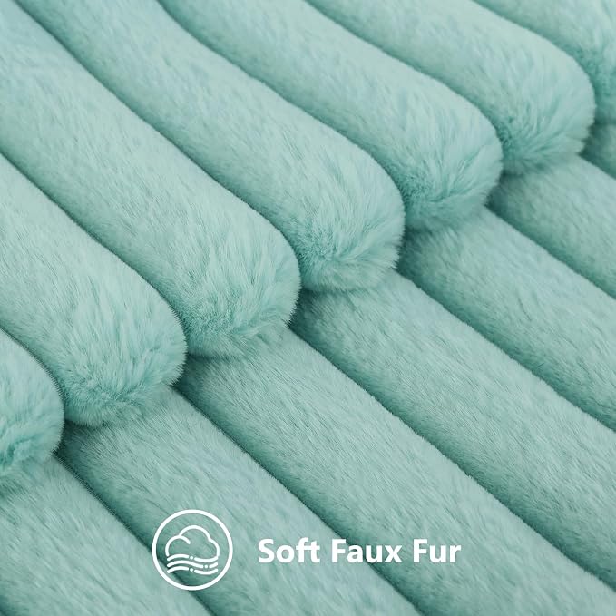 decorUhome Fall Faux Fur Throw Pillow Covers 18x18 Set of 2 Aqua | Decorative - Image 2
