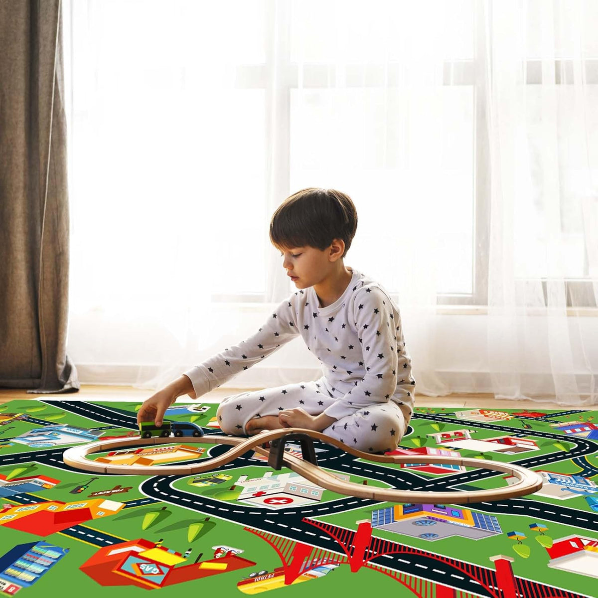 Kids Rug - Car Rugs for Kids Toy Cars Play Mat with Rubber Backing - City Life Road Rug for Fun - City Map for Carpet - Bedroom Boys (RED, 4x6ft)
