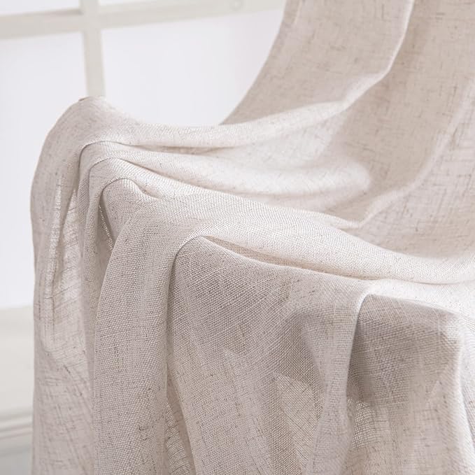 MIULEE White Linen Curtains 52x90 Inch Long 2 Panels Set Soft Thick Linen | - Image 6