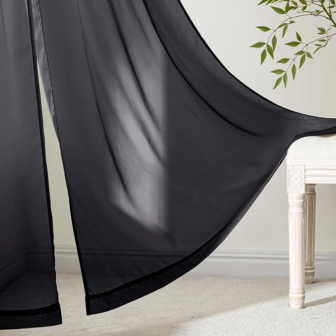 MIULEE Black Sheer Curtains 108 Inches Long 4 Panels 54 x 108 Inches | Light - Image 6