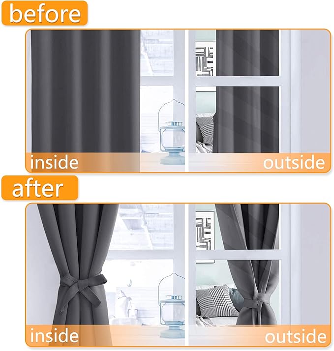 Blackout Curtains for Bedroom, 52 x 63 Inches Length, Dark Grey | Thermal - Image 4