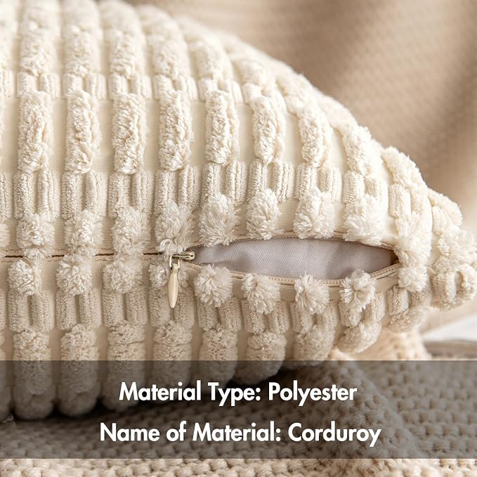 MIULEE Lumbar Corduroy Decorative Throw Pillow Covers 24x14 Cream White | Pack - Image 6
