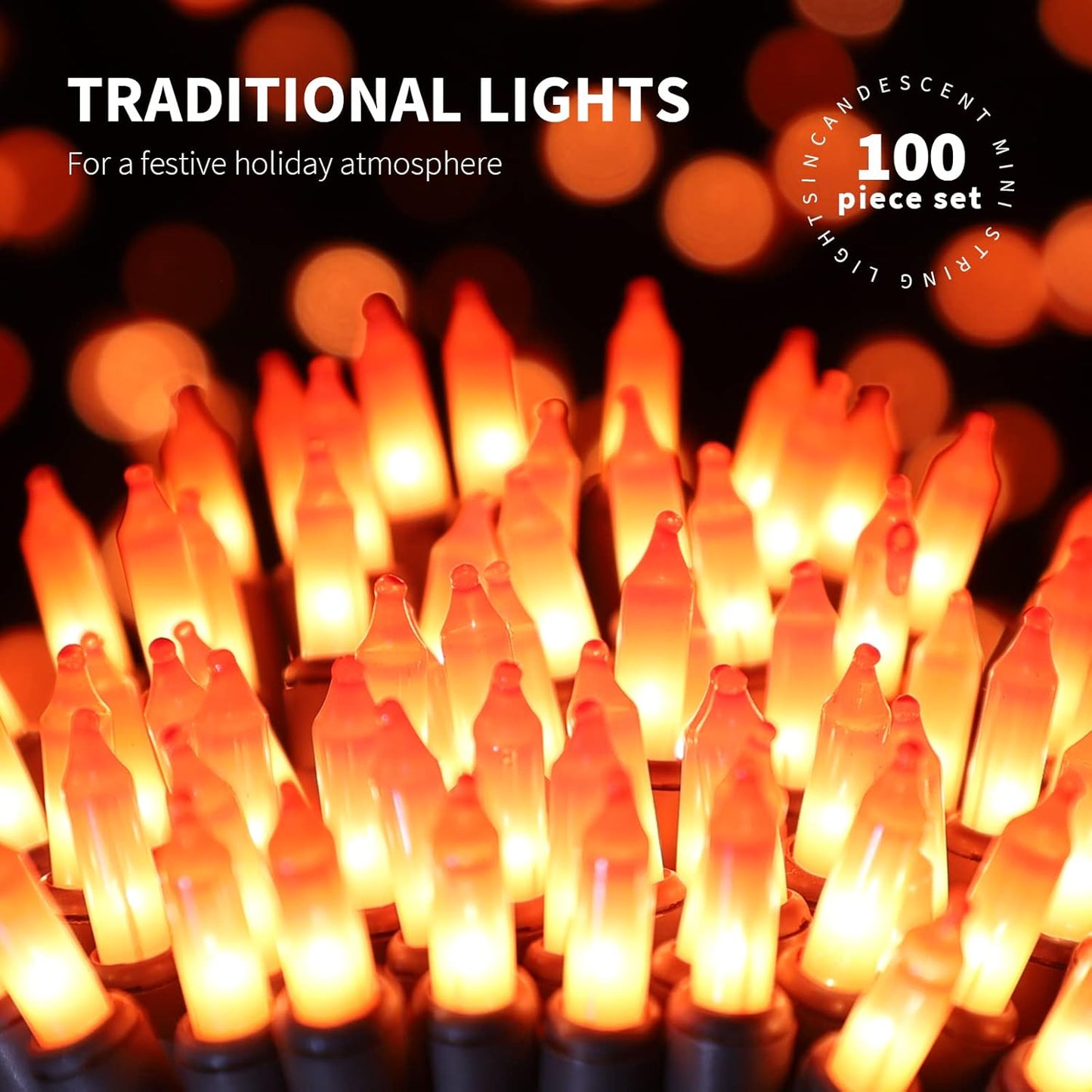 100LIGHTS Orange Extra-Bright with End Connectors Halloween Decorative Lights 5.98m UL Certified Mini String Light Set Waterproof for Halloween Home Garden Christmas Tree Party Patio Wedding
