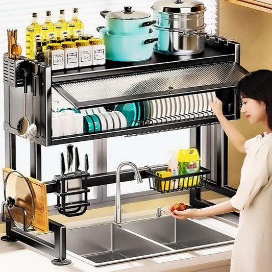 Home Furnishing Over The Sink Dish Drainer Drying Rack 3 Tier Over Sink Dish Rack for,oversink Dish Dry Rack,Space Saving Dish Drying Rack,Kitchen Sink Organizer countertop(Black,75cm/29.5in)
