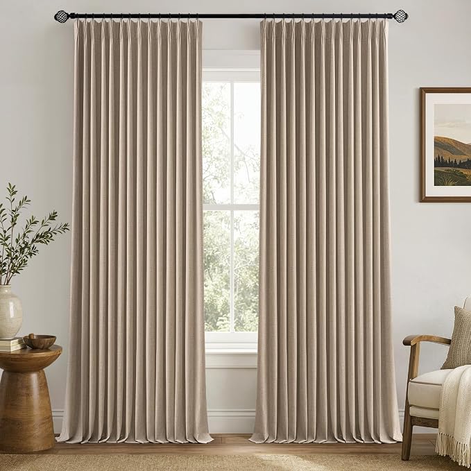 MIULEE Copper Brown Pinch Pleated 100% Blackout Linen Curtains 40x90 Inches | by MIULEE