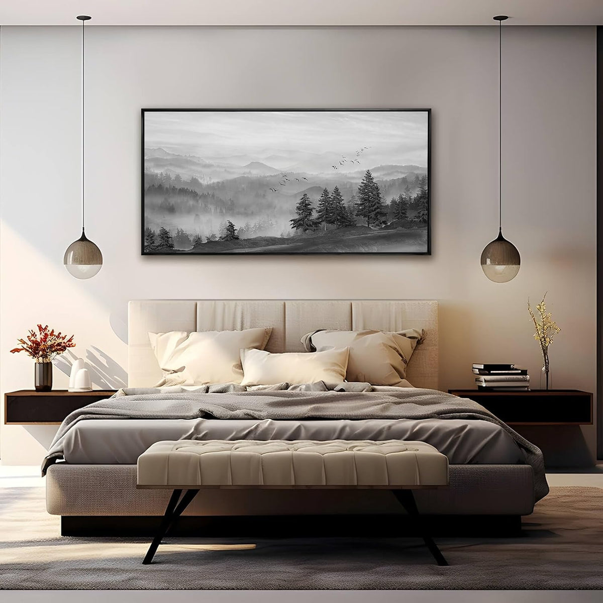 Canvas Wall Art Forest Wall Art Tree and Bird Pictures Framed Artwork for Living Room Bedroom Kitchen Office Wall Decor 24x48 Inch